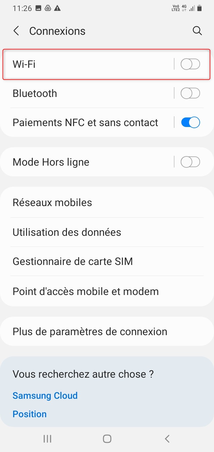 Désactivation du Wi-fi