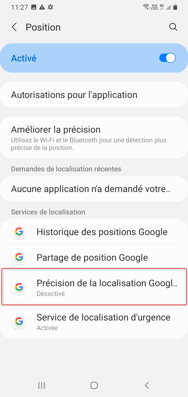 Paramètre précision localisation